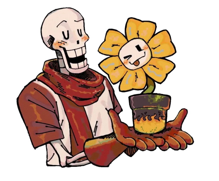 papyrus from UNDERTALE holding flowey